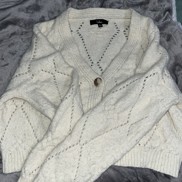 Lulu’s | Straight to the Point Cream Pointelle Knit Cardigan Sweater | small - Picture 9 of 13